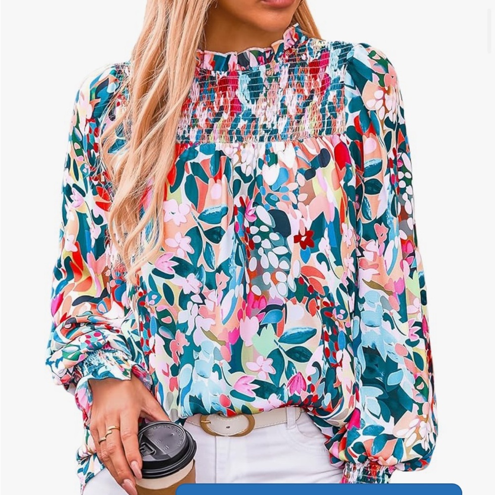 Amazon Pink Relaxed Graphic Blouse with Long Sleeves